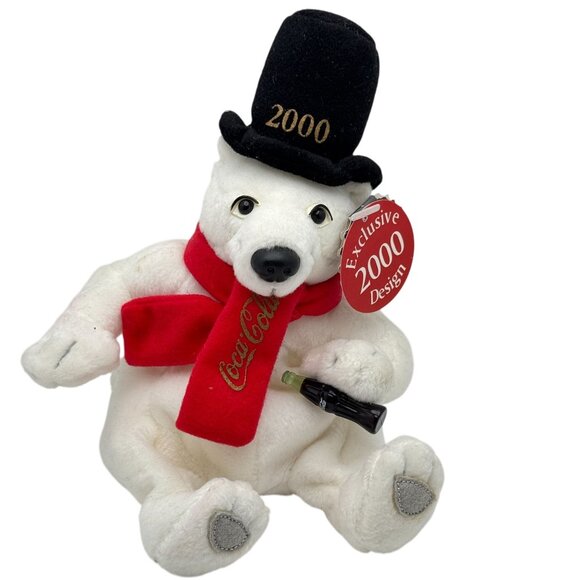 2000 Coca-Cola Exclusive Polar Bear Bean Bag Plush Toy With Red Scarf - Picture 1 of 14